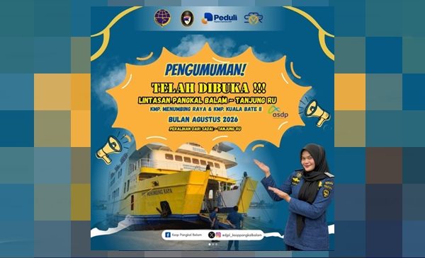 Jadwal Kapal Pangkal Balam–Tanjung Ru Agustus 2026